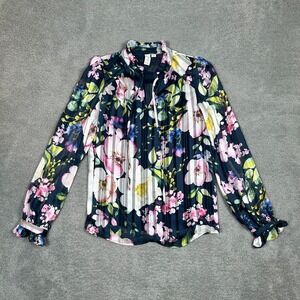 Joie Ronette Blouse Flowy Crepe Blue‎ Floral Top Ruffle Layered Long Sleeves S